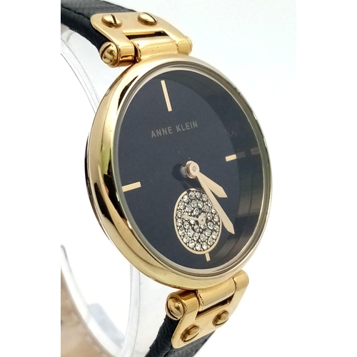 782 - ANNE KLEIN BLACK LEATHER STRAP WATCH REFENCE AK3380 FULL WORKING ORDER, EXCELLENT CONDITION 36MM