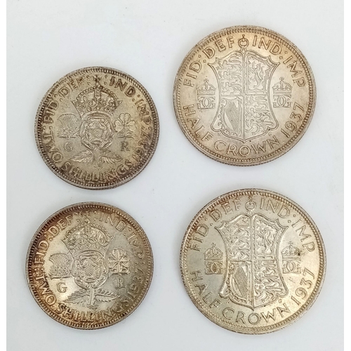 804 - A Parcel of Four Mint State 1937 Half Crowns & Two Shillings (2 of each- 500 silver)-51.01 Grams.