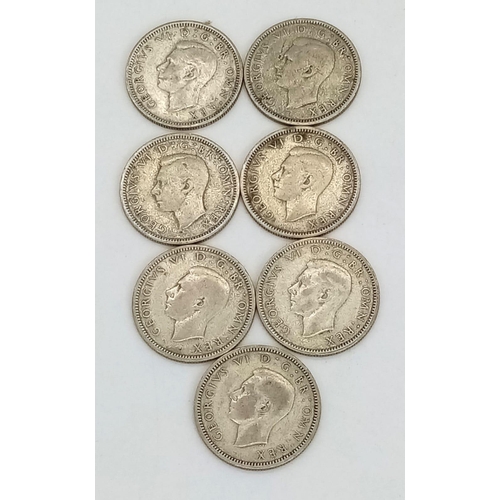 811 - A Consecutive Date Run of 7 x WW2 Silver Sixpences 1939-1945 Inclusive- Very Fine to Extremely Fine ... 