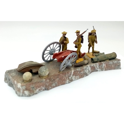 825 - A Superb Trench Art Diorama on Marble Base with Genuine Shell Cases, Musket Balls, Bullets, Fragment... 