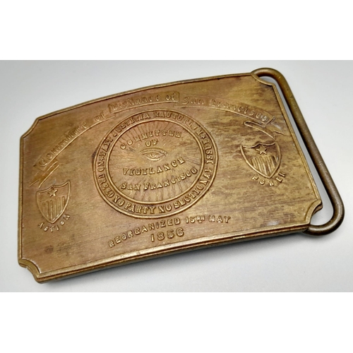 846 - A US Brass Belt Buckle Marked Tiffany on Obverse and Committee of Vigilance of San Francisco.