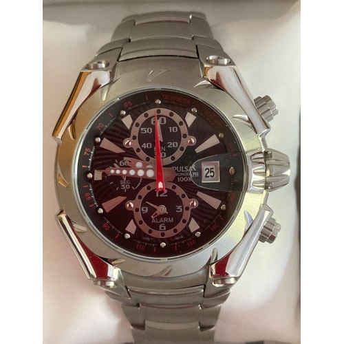 118 - Gentlemans Quartz PULSAR CHRONOGRAPH YM62 - X159. Finished in stainless steel and complete with orig... 