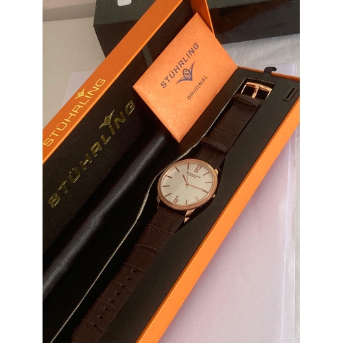 161 - Gentlemans quartz STUHRLING WRISTWATCH, Original large face model, finished in rose gold tone with w... 