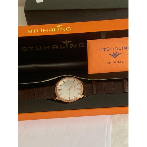 161 - Gentlemans quartz STUHRLING WRISTWATCH, Original large face model, finished in rose gold tone with w... 