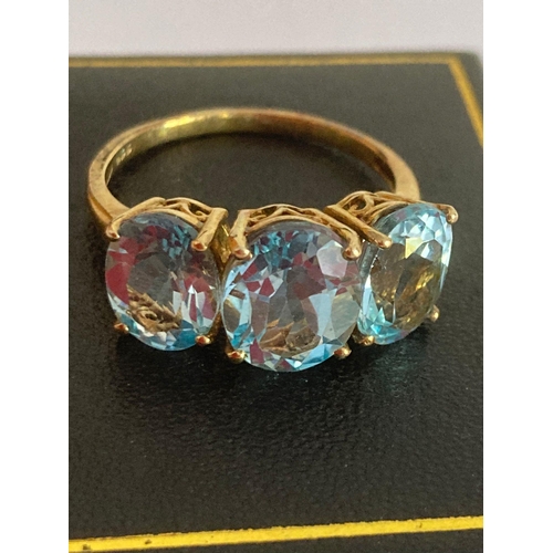 175 - Stunning 7.5 carat TOPAZ TRILOGY RING, Consisting three beautifully oval cut BLUE TOPAZ gemstones se... 