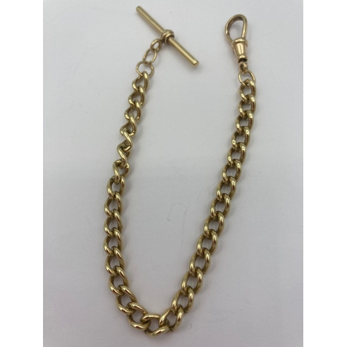 28 - 9 carat GOLD ‘T’ bar FOB CHAIN with every link stamped for 375 GOLD. 17.58 grams. 8.5” (21cm).