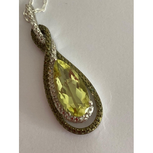 532 - Magnificent GREEN AMETHYST and DIAMOND PENDANT. Consisting a beautifully faceted large Pear shape Gr... 