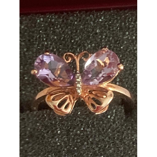 539 - 2.75 carat ROSE DE FRANCE AMETHYST RING in the form of a butterfly. Having beautiful  Pear Cut stone... 