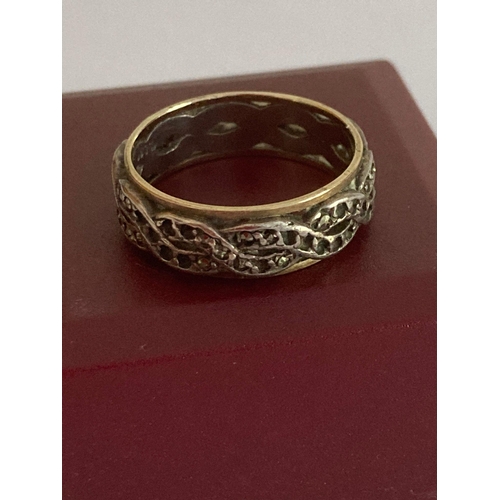 77 - 9 carat GOLD and SILVER ETERNITY RING. Complete with ring box. 4.57 grams. Size P 1/2.