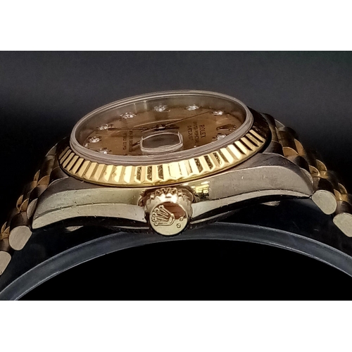 162 - A very attractive, ladies 18k full 3 tone gold 'TRIDO' ROLEX OYSTER PERPETUAL DATEJUST. white gold c... 