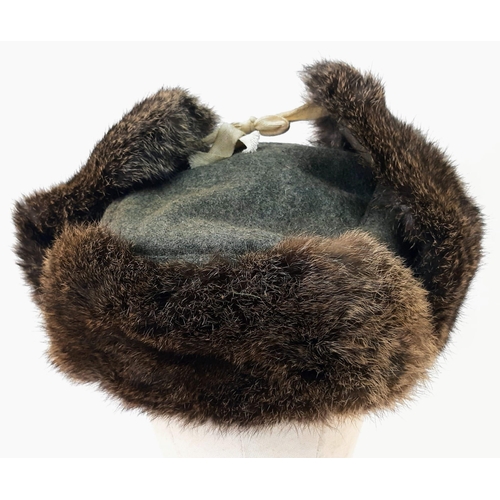 481 - WW2 German Rabbit Fur Wintermut Hat Nicknamed “The Eastern Front Cold Cap”.