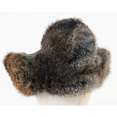 481 - WW2 German Rabbit Fur Wintermut Hat Nicknamed “The Eastern Front Cold Cap”.