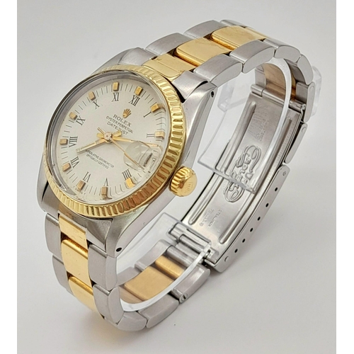 52 - A bimetal ROLEX OYSTER PERPETUAL DATEJUST watch. Stainless steel case 31 mm, 18 K yellow gold calibr... 