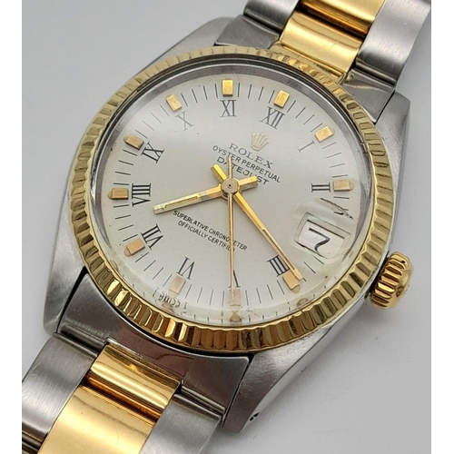 52 - A bimetal ROLEX OYSTER PERPETUAL DATEJUST watch. Stainless steel case 31 mm, 18 K yellow gold calibr... 