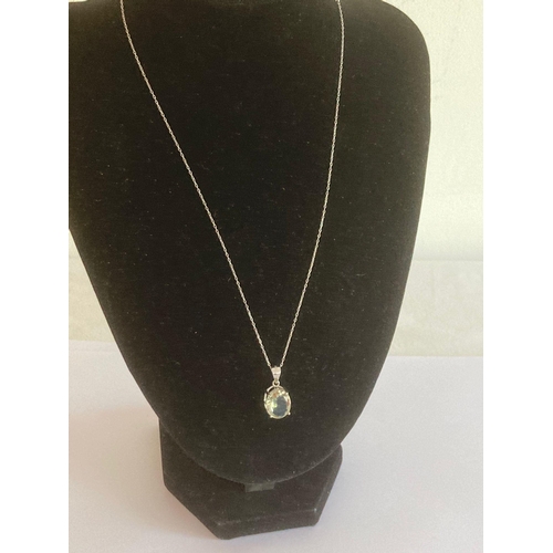 651 - 5 carat GREEN AMETHYST Beautifully cut ,set in SILVER and mounted on a fine Silver  chain necklace.