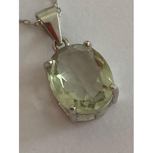 651 - 5 carat GREEN AMETHYST Beautifully cut ,set in SILVER and mounted on a fine Silver  chain necklace.