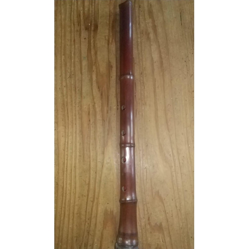 95 - Rare Antique 1600-1868 Japanese Shakuhachi Suzutaki smoked Oiled Bamboo, red Lacquered interior . A ... 