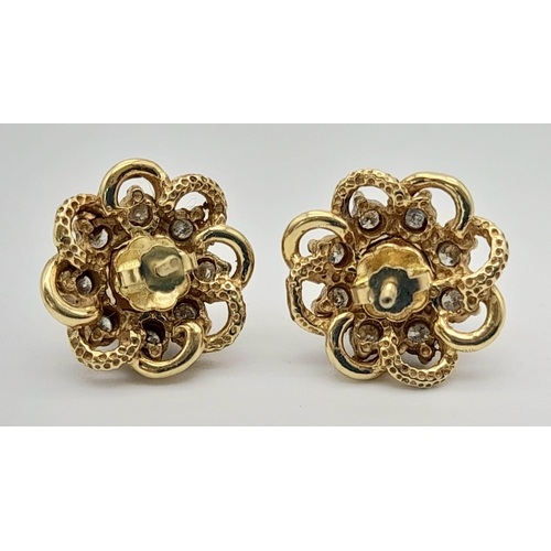 1009 - A Pair of 14K Gold Sapphire and Diamond Detachable Screw-Clasp Earrings. 4.2g total weight.