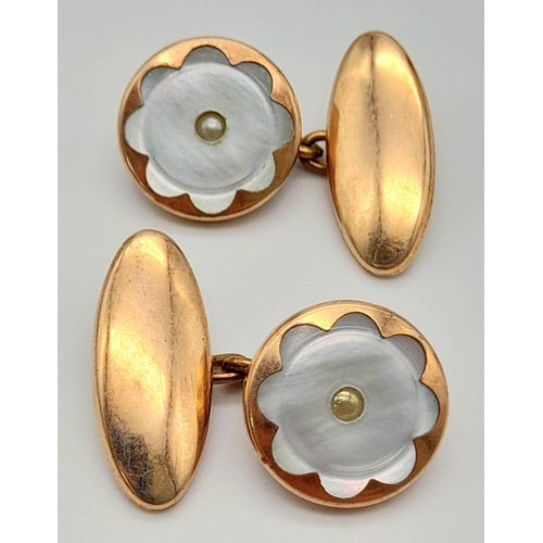 1014 - A Pair of Vintage Mother of Pearl and Gilded Metal Cufflinks.