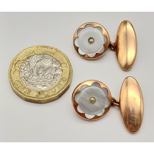 1014 - A Pair of Vintage Mother of Pearl and Gilded Metal Cufflinks.