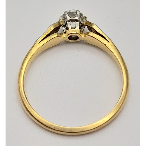 1016 - An Antique 18K Yellow Gold, Platinum and Old-Cut Diamond Ring. 0.4ct (approx). Size M. 2.36g total w... 