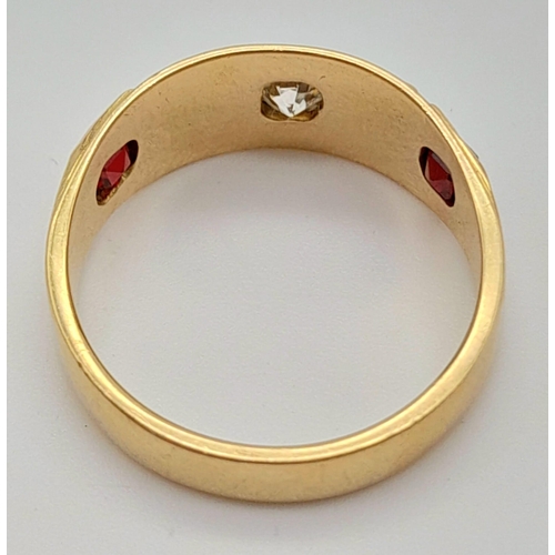 1048 - An Antique 15ct Gold Diamond, Pearl and Garnet Ring. Size M. 4g total weight.