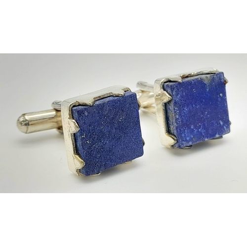 1096 - A Pair of Lapis Lazuli Cufflinks on White Metal.