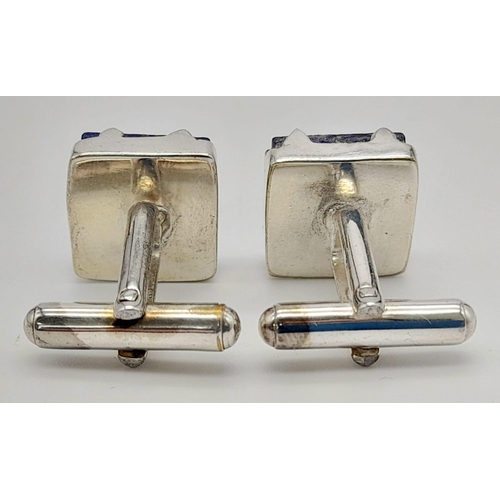 1096 - A Pair of Lapis Lazuli Cufflinks on White Metal.