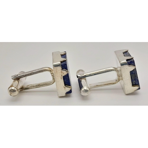 1096 - A Pair of Lapis Lazuli Cufflinks on White Metal.