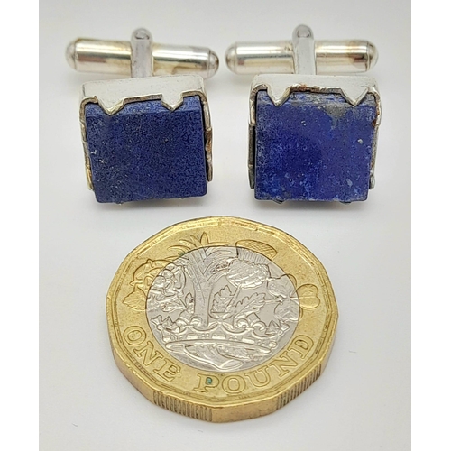 1096 - A Pair of Lapis Lazuli Cufflinks on White Metal.