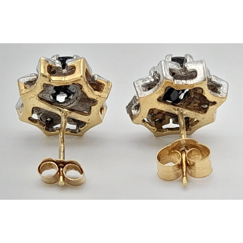 1181 - A Pair of 9K Gold, Sapphire and Diamond Earrings. 2.85g total weight.