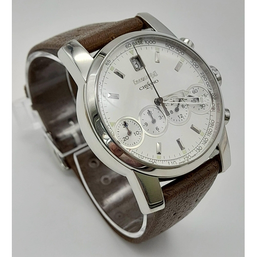 190 - A stainless steel EBERHARD & CO CHRONO watch. Case 40 mm, white dial with four sub-dials and window ... 