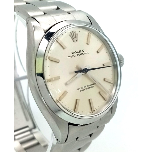 213 - A stainless steel ROLEX Oyster perpetual watch. Case, 34 mm, white wine coloured dial, automatic mec... 