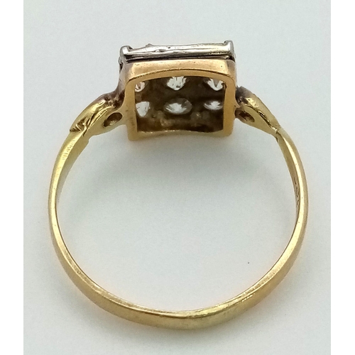 229 - An 18 K yellow gold ring with a cluster of nine old cut diamonds (0.50 carats). Ring size: J, weight... 