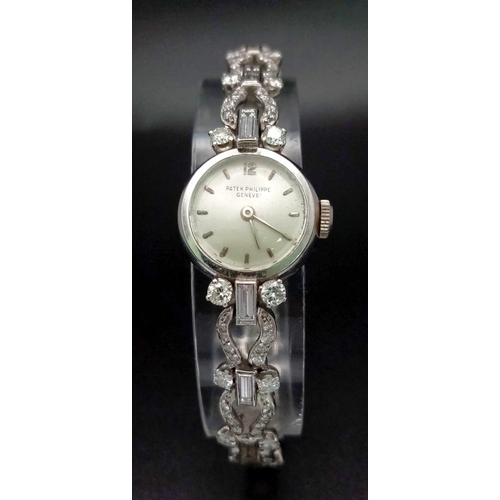 274 - A fabulous 18 K white gold and diamonds PATEK PHILIPPE ladies watch. Case diameter 18 mm, mechanical... 