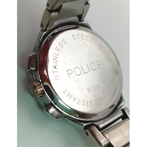 726 - POLICE STEEL BRACELET WATCH B109  FULL WORKING ORDER AF 40MM