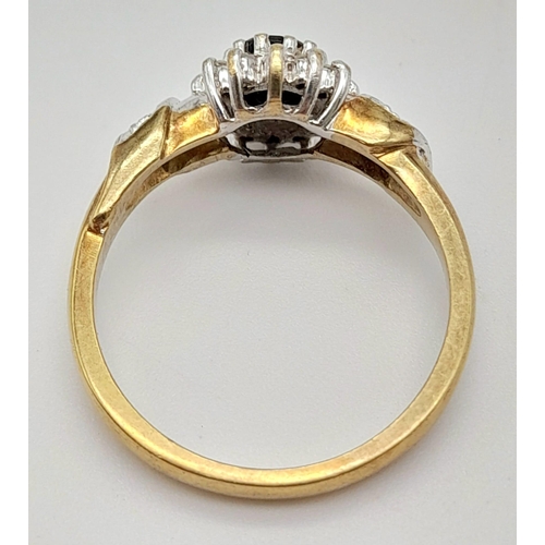 988 - A 9K Yellow Gold Sapphire and Diamond Cluster Ring. Size N. 
3.3g total weight.