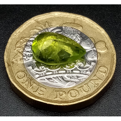 1235 - A 2.53ct Pakistani Peridot Gemstone. Pear shaped and comes with a GFCO Swiss Certificate.