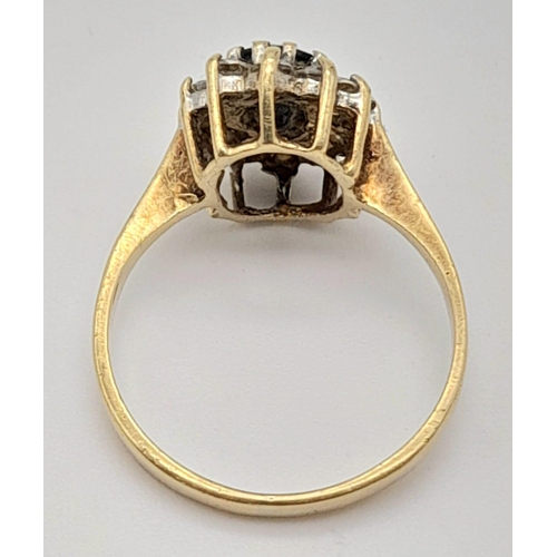 1237 - A Vintage 9K Yellow Gold Sapphire and Diamond Cluster Ring. Size K. 2.12g total weight.