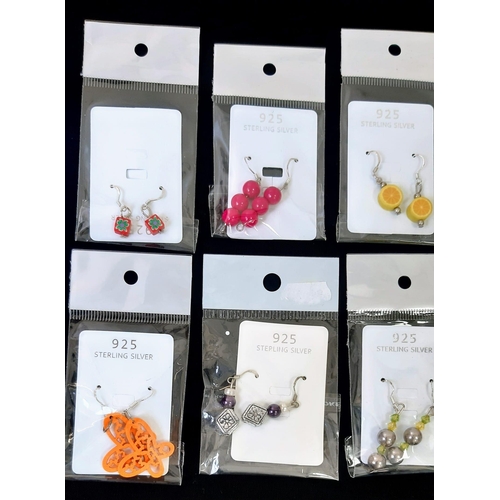 627 - A Parcel of 10 Pairs of New Ladies or Girls Sterling Silver Earrings Various Designs.