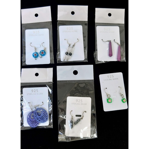 684 - A Parcel of 10 Pairs of New Ladies or Girls Sterling Silver Earrings Various Designs.