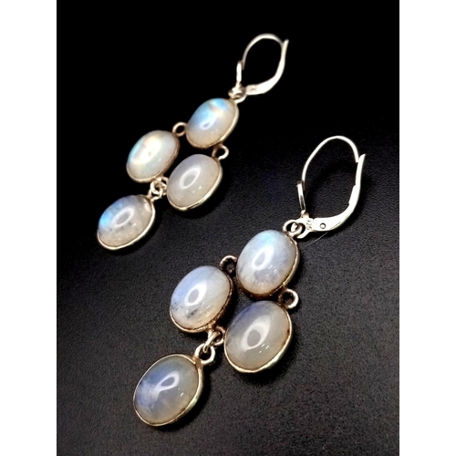 919 - An Excellent Condition Vintage Pair of Sterling Silver Moonstone Cabochon Secure Fit Pendant Earring... 