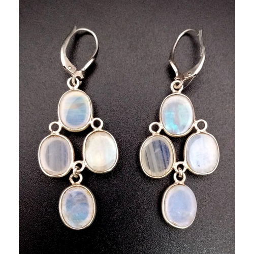 919 - An Excellent Condition Vintage Pair of Sterling Silver Moonstone Cabochon Secure Fit Pendant Earring... 