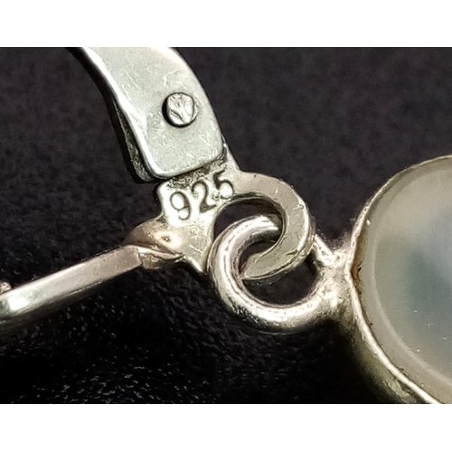 919 - An Excellent Condition Vintage Pair of Sterling Silver Moonstone Cabochon Secure Fit Pendant Earring... 