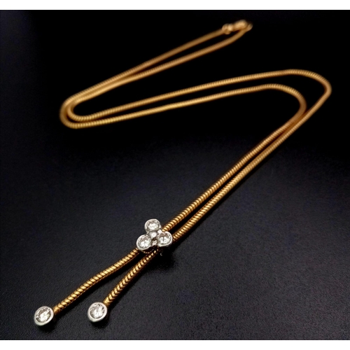 97 - An 18 K yellow gold snake chain necklace with brilliant cut diamonds (0.50 carats), length: 48 cm, w... 