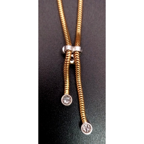 97 - An 18 K yellow gold snake chain necklace with brilliant cut diamonds (0.50 carats), length: 48 cm, w... 