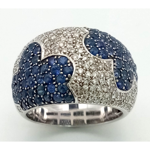 11 - An 18K White Gold Sapphire ad Diamond Cluster Ring. Mirror image sapphire clouds in a diamond sky. 1... 