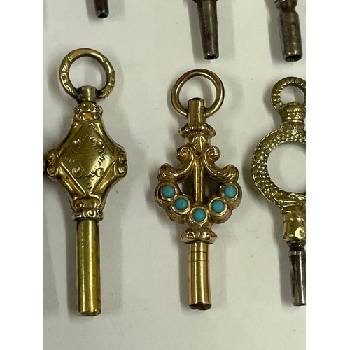 156 - Antique Pocket Watch keys x16 some gold . Serpent head / turquoise etc