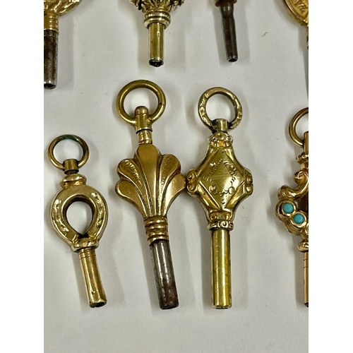 156 - Antique Pocket Watch keys x16 some gold . Serpent head / turquoise etc