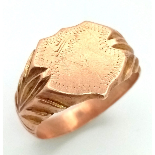 17 - A Vintage Possibly Antique 9K Rose Gold (tested) Signet Ring. Size V. 7.75g total weight. Note: this... 